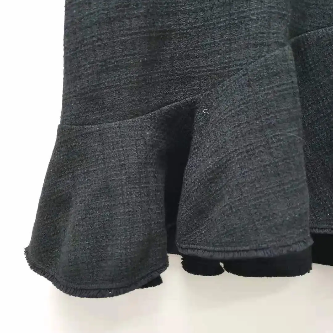 

Women Tweed Irregular Mini Dress O-neck Sleeveless Buttons Ruffles Slim Ladies Robe