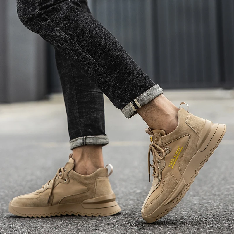 spesifikasi Pria Kulit Suede Sneakers Breathable Fashion Outdoor Sepatu Pria Lace-Up Santai Berjalan Sepatu Pria Sepatu Rekreasi Pergelangan Kaki Sepatu Bot