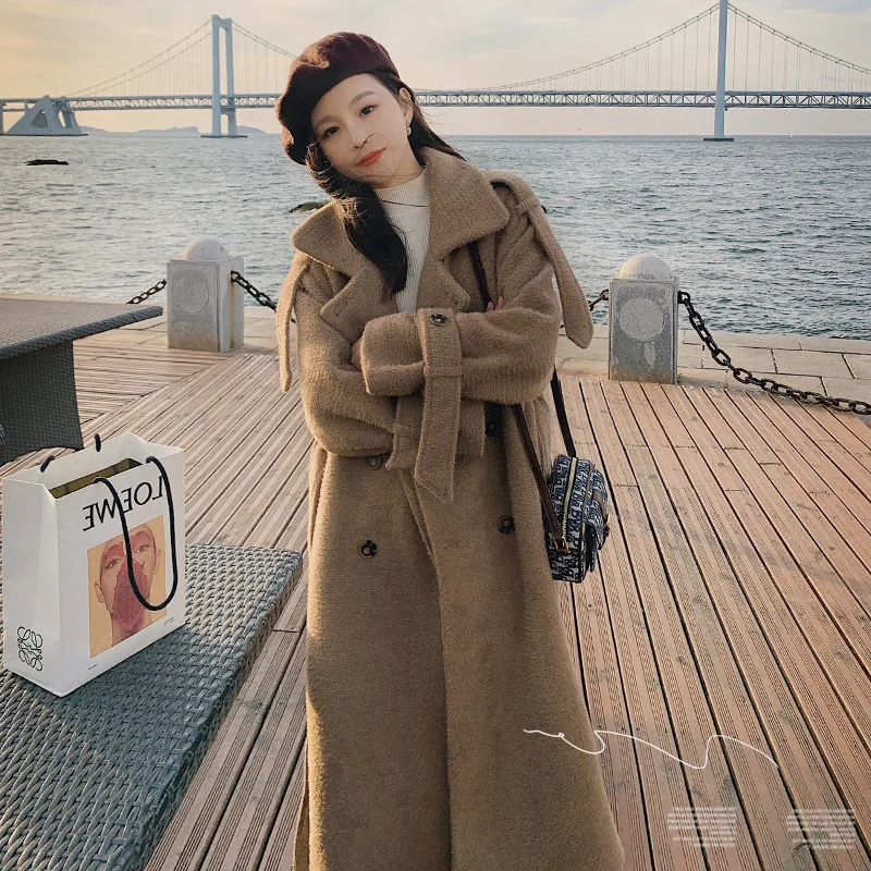 

Real shot imitation mink fur coat women's middle and long waisted coat