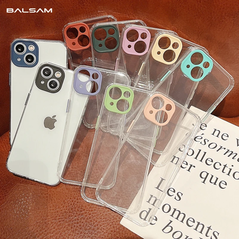 

Мягкий силиконовый прозрачный ударопрочный чехол из ТПУ для телефона iPhone 13 12 Mini 11 Pro Max X XR XS 7 8 Plus SE2, цветной защитный чехол для объектива