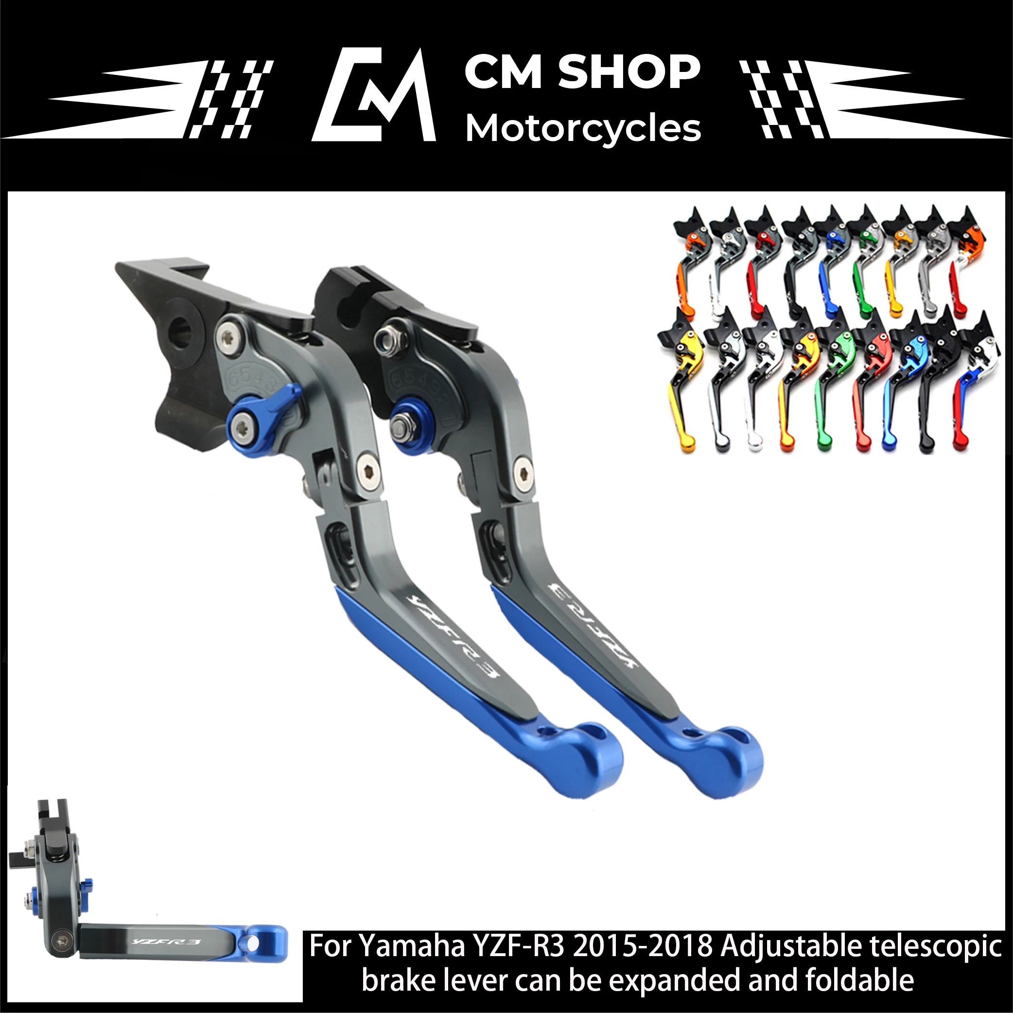 

For Yamaha YZF R3 YZFR3 laser logo adjustable retractable brake lever CNC 2015-2018 2017 motorcycle brake clutch lever