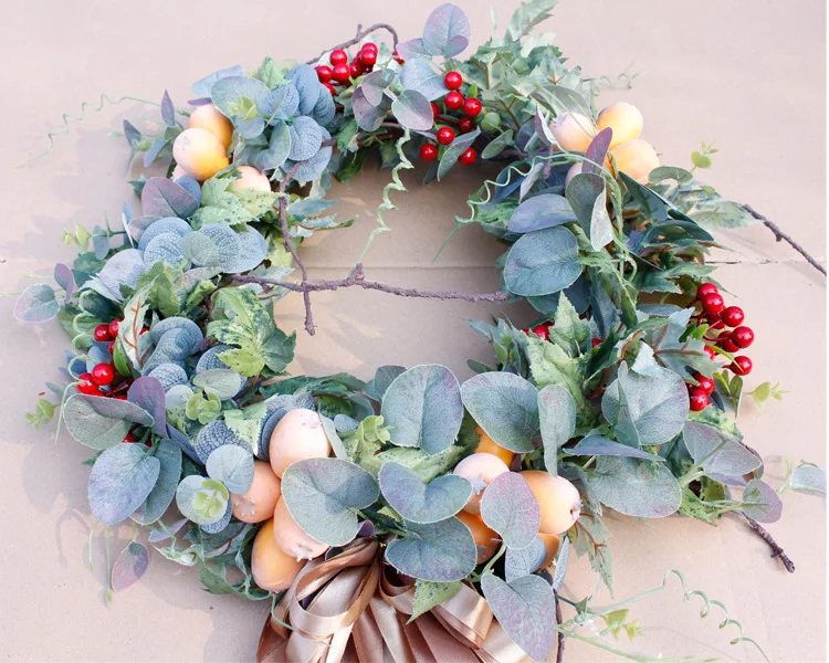 

45cm Autumn fruit wreath Artificial Flowers Welcome Wreath Door Ornaments Christmas Party Wedding Home Decoration