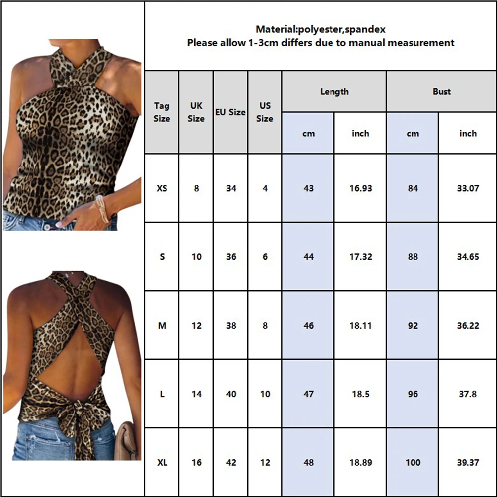 

2021 Summer Women Sexy Top Leopard Printed Halter Neck Sleeveless Cami Vest Evening Party Tops Ladies Fashion New Streetwear D30