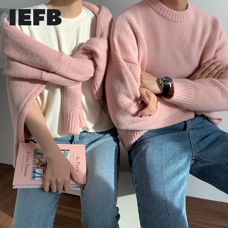 

IEFB /men's wear round collar sweater autumn winter fashion Korean style fitloose knitted long sleeve tops 9Y3249
