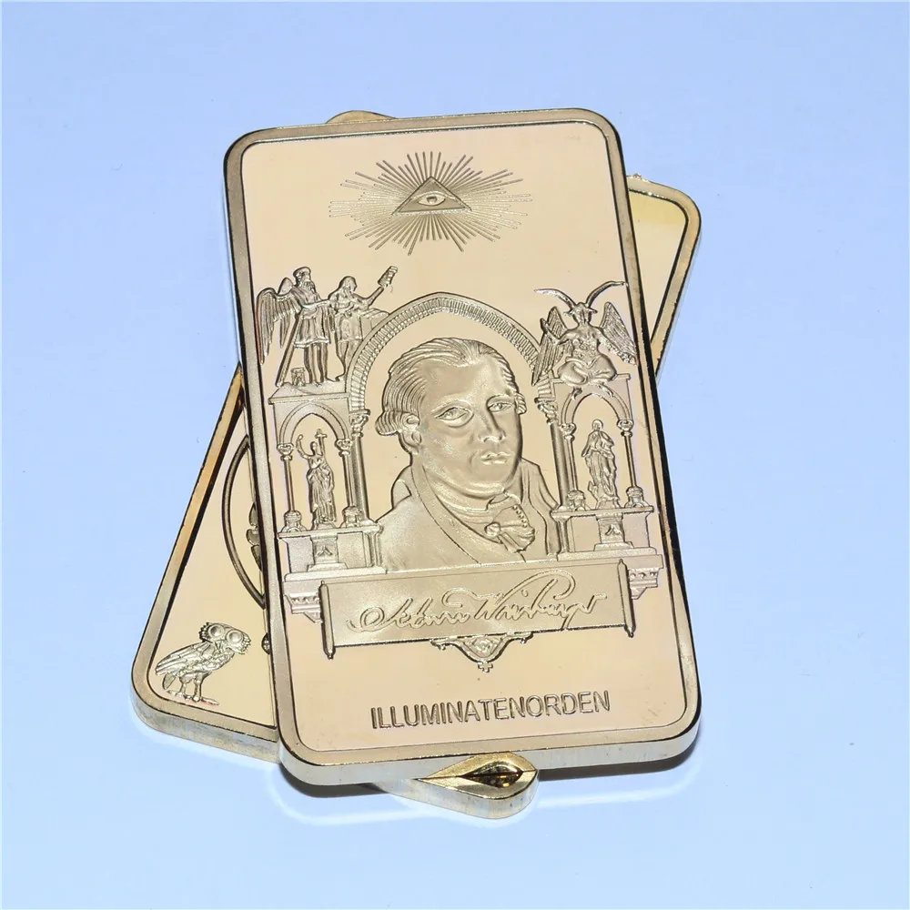 Редкая подсветка масонский френмасон бар 24k золотой плакированный слиток 30