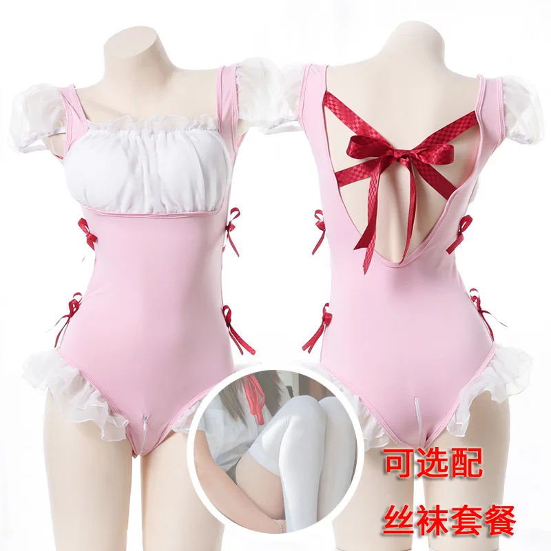 

Sexy Lingerie Erotic Sleepwear Bow Pink One-piece Bodysuit Janpan Cute Uniform Suit Erotic Nightwear for Women