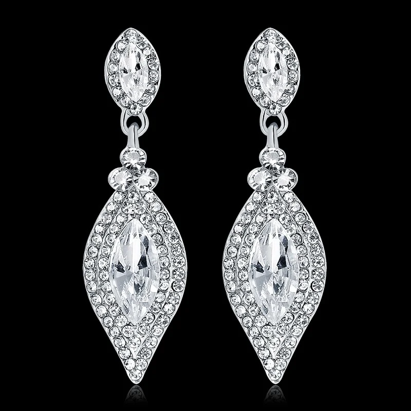 

2020 New Women Fashion Drop Earrings Hollow Out Bridal Earrings Elegant Long Clear Crystal Earrings for Party