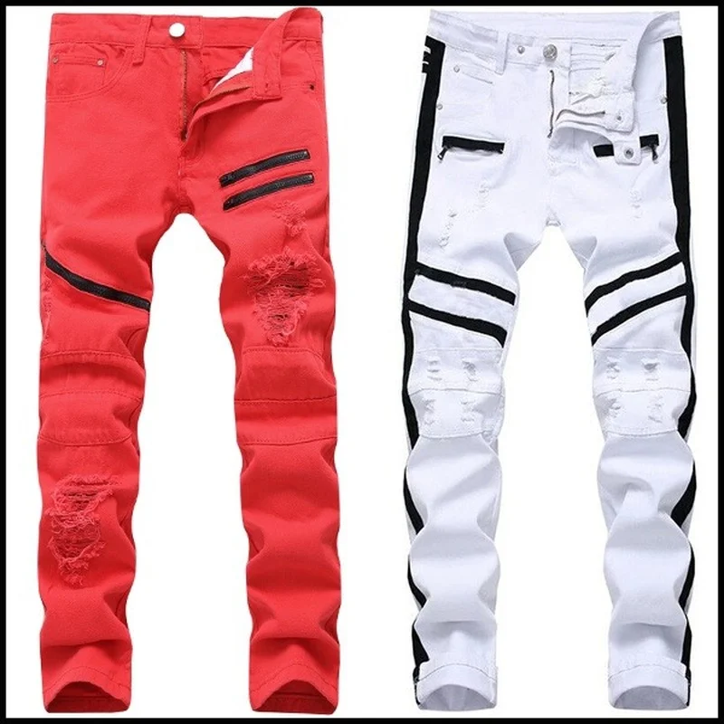 

Джинсы Мужские полосатые со строчкой, Стрейчевые облегающие брюки с рваными дырками, Повседневная Уличная одежда в стиле хип-хоп, мужская о...