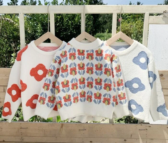 

2 3 4 5 6 7 Years Toddler Girls Sweater Korean Flower Print Knit Kids Outwear High Quality Pullover Baby Girls Clothing Sweaters