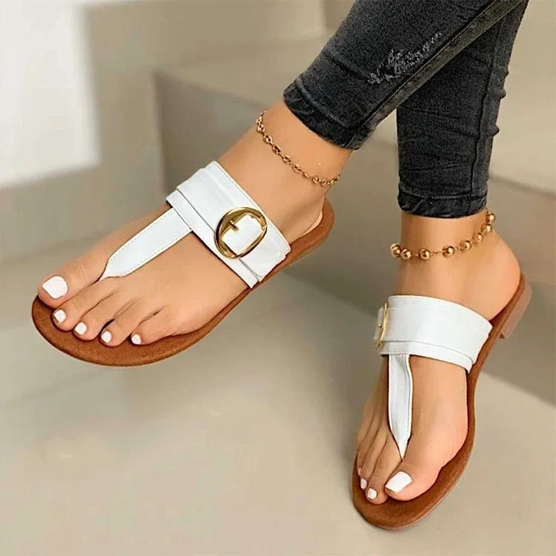 

Шлепанцы женские с пряжкой, сандалии с застежкой, Повседневная пляжная обувь, плоская подошва, летние Тапочки