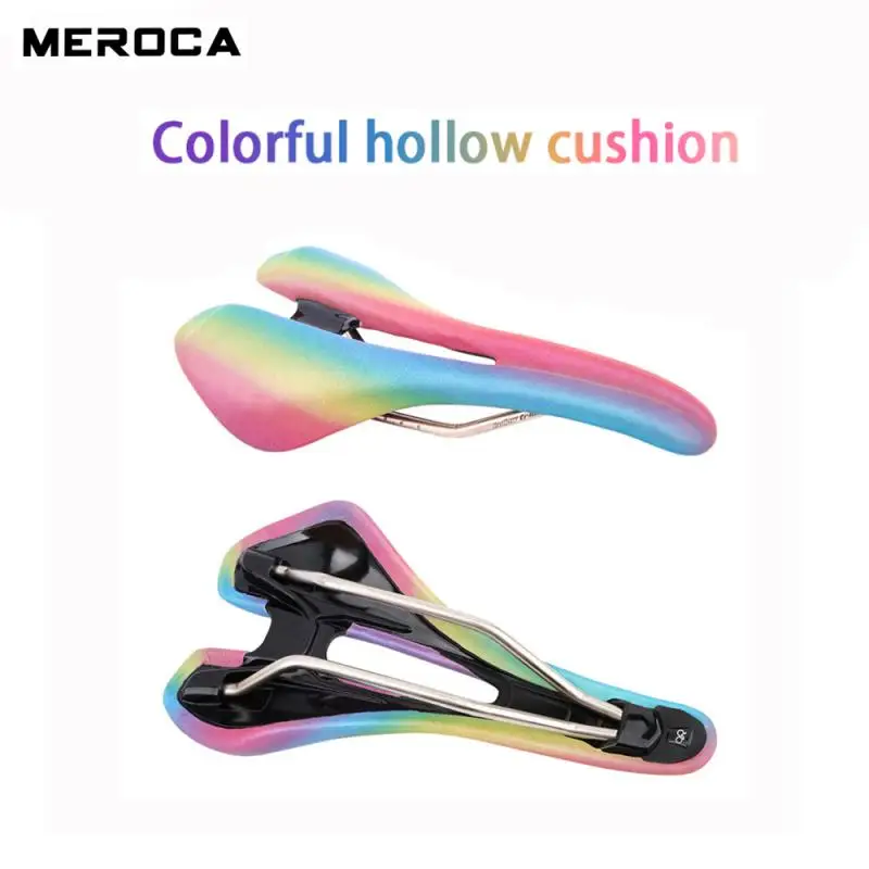 

MEROCA Mountain Road Bike Saddle Cushion Hollow Breathable Rainbow Seat Folding Bike Bright Color Seat Cushion Men Women