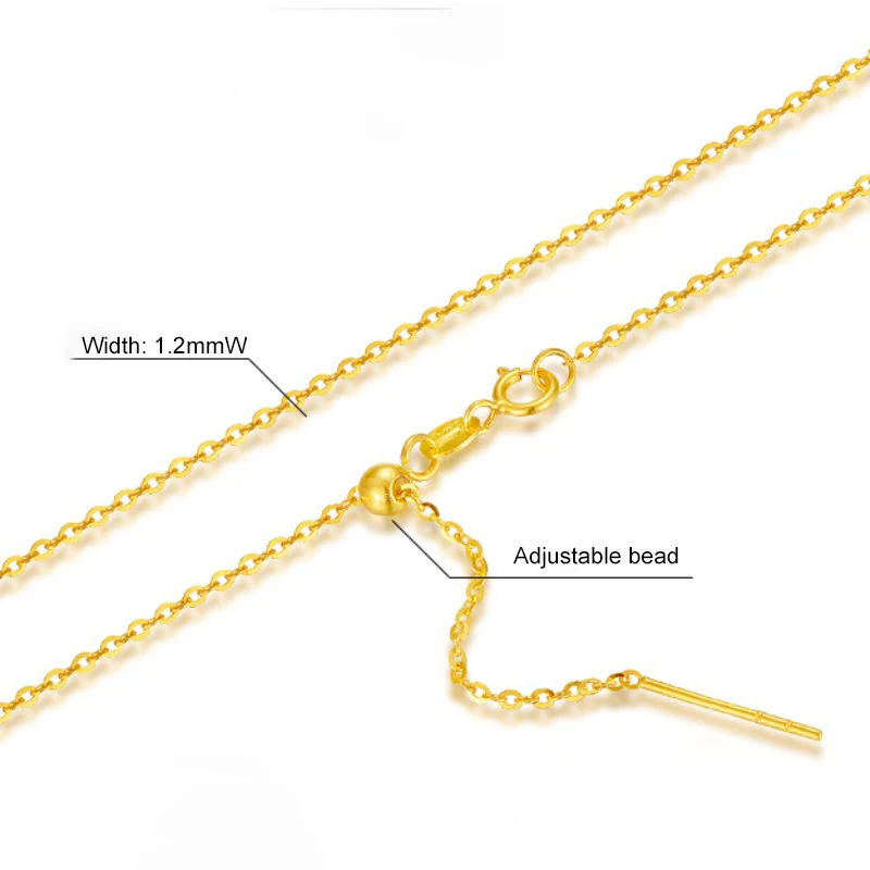 

Real 18K Solid Yellow Gold Necklace Women Luck O Adjustable Chain with Pearl Needle 18inch 45cm 1.2mmW 1.2-1.5g