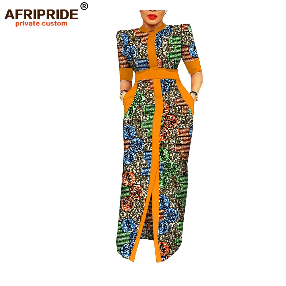 Африканское весеннее женское платье AFRIPRIDE портной madehalf с пышными рукавами длиной до пола прямое восковое хлопковое платье для женщин A1825083 - Цвет: 560J