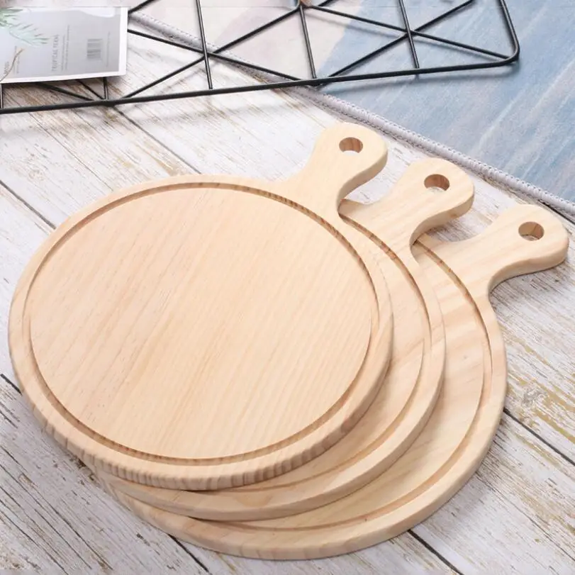 

Restaurant Coffee Shop Round Pizza Tray Wooden Kitchen Supplies 8/10/12/14 Inch Wooden Bread Plate
