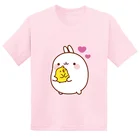 Забавная детская футболка Molang and Piupiu, милый кролик Molang Bunny, детская одежда для маленьких девочек, летняя футболка с коротким рукавом, GKT5217