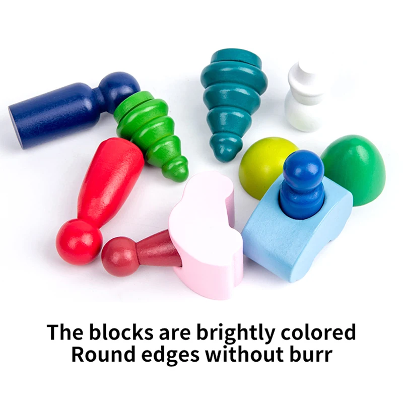 

Wooden Geometric Building Blocks Set Rainbow Bucket Stacking Blocks Toy Montessori Educational Stacker Toys Gifts