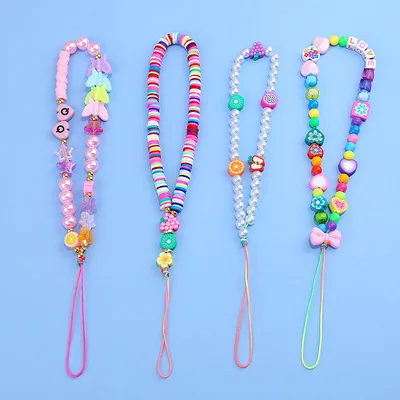 

New Mobile Phone Strap Lanyard Colorful Smile Pearl Soft Pottery Rope for Women Cell Phone Case Hanging Cord Beads Chain