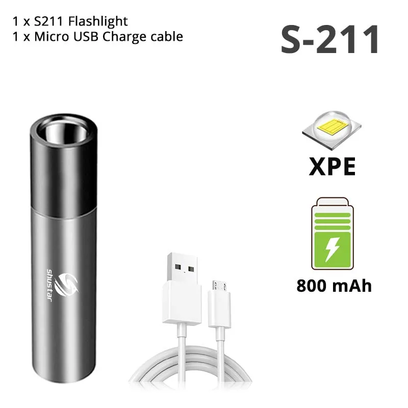 S-211 Flashlight USB Перезаряжаемый светодиодный светильник-вспышка с T6 светодиодный встроенный литиевый аккумулятор 1200 мАч водонепроницаемый кемпинговый светильник масштабируемый фонарь - Испускаемый цвет: S-211 Flashlight
