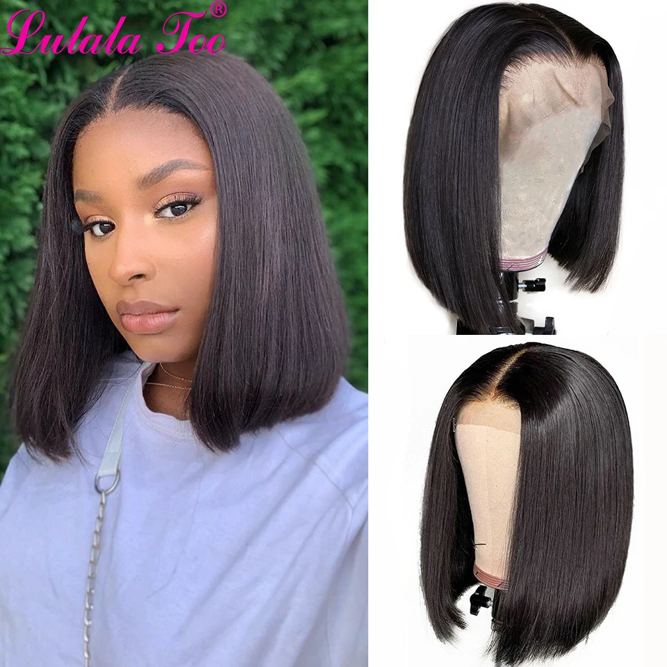 Short Bob Straight Lace Front Human Hair Wigs 13x4 Blunt Cut Bob Wig Pre Plucked 150% Density Brazilian Remy Lulalatoo Hair