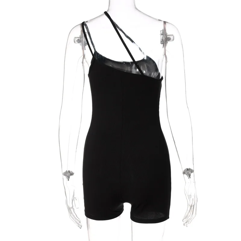

Fitness Women Rompers Spaghetti Straps Solid Ribbed Knitted Skinny Biker Playsuits 2021 Summer Active Sexy Streetwear Overalls