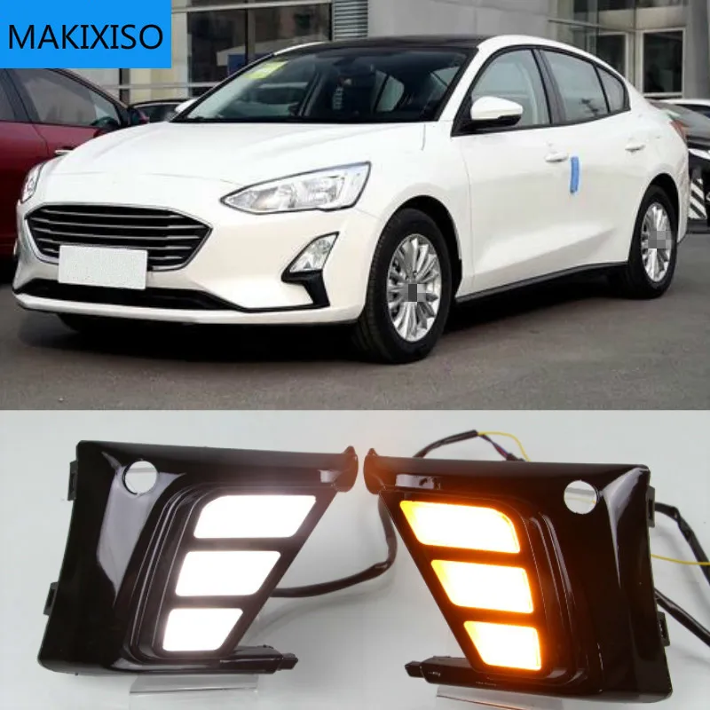 

Дневные ходовые огни для Ford Focus 2019, дневные ходовые огсветодиодный, ДХО, светодиодные противотуманные фары с желтым поворотным сигналом
