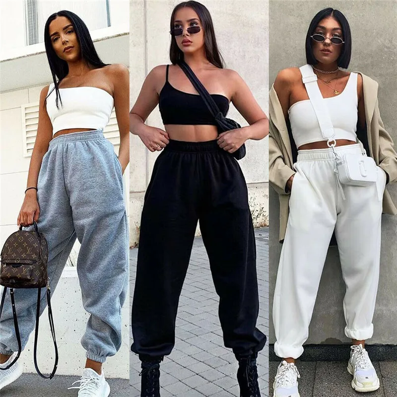 

Women Autumn Solid Color High Waist Hip Hop Harem Pants Casual Jogger Baggy Sweatpants Elastic Waist Beam Feet Trousers