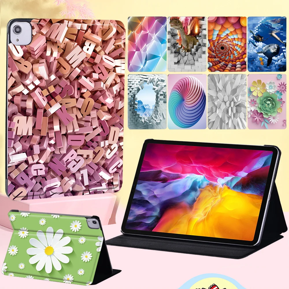 

3D Print Tablet Case for Apple IPad Air 4 2020 10.9 Inch High Quality Anti-fall Flip Leather Stand Tablet Cover Case + Stylus