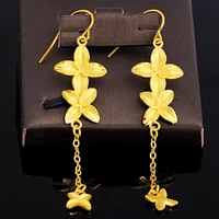 3 flower design women dangle earrings yellow gold filled fashion jewelry gift