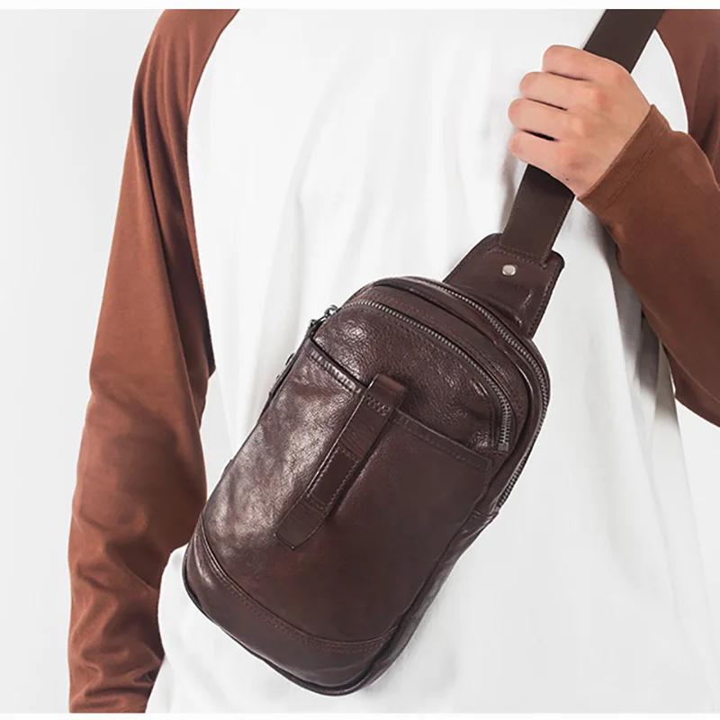 Кожаная нагрудная сумка AETOO Мужская Ретро из воловьей кожи с растительным