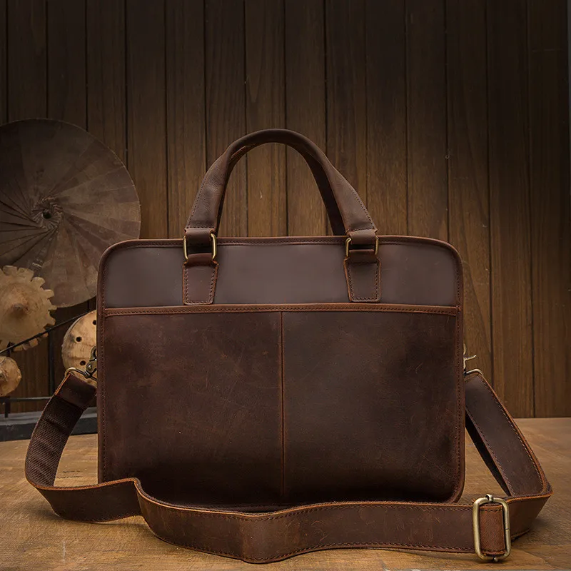 Fashion retro handmade crazy horse cowhide men women's briefcases casual business laptop handbags genuine leather messenger bags