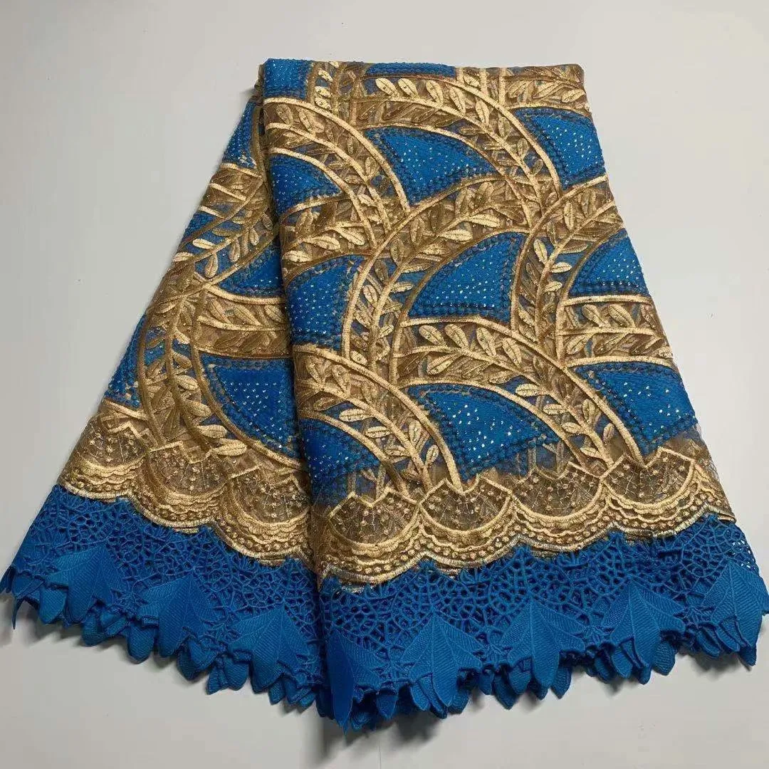 

African Cord Lace Fabric High Quality Guipure Cord Water Soluble Lace Gold colour Nigerian Lace Fabric For Wedding
