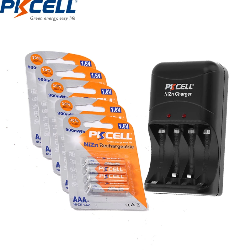 

20PC PKCELL Ni-ZN AAA Rechargeable Battery 3A NIZN 1.6V AAA 900mWh Bateria pack with Ni-Zn Battery Charger for AA AAA battery