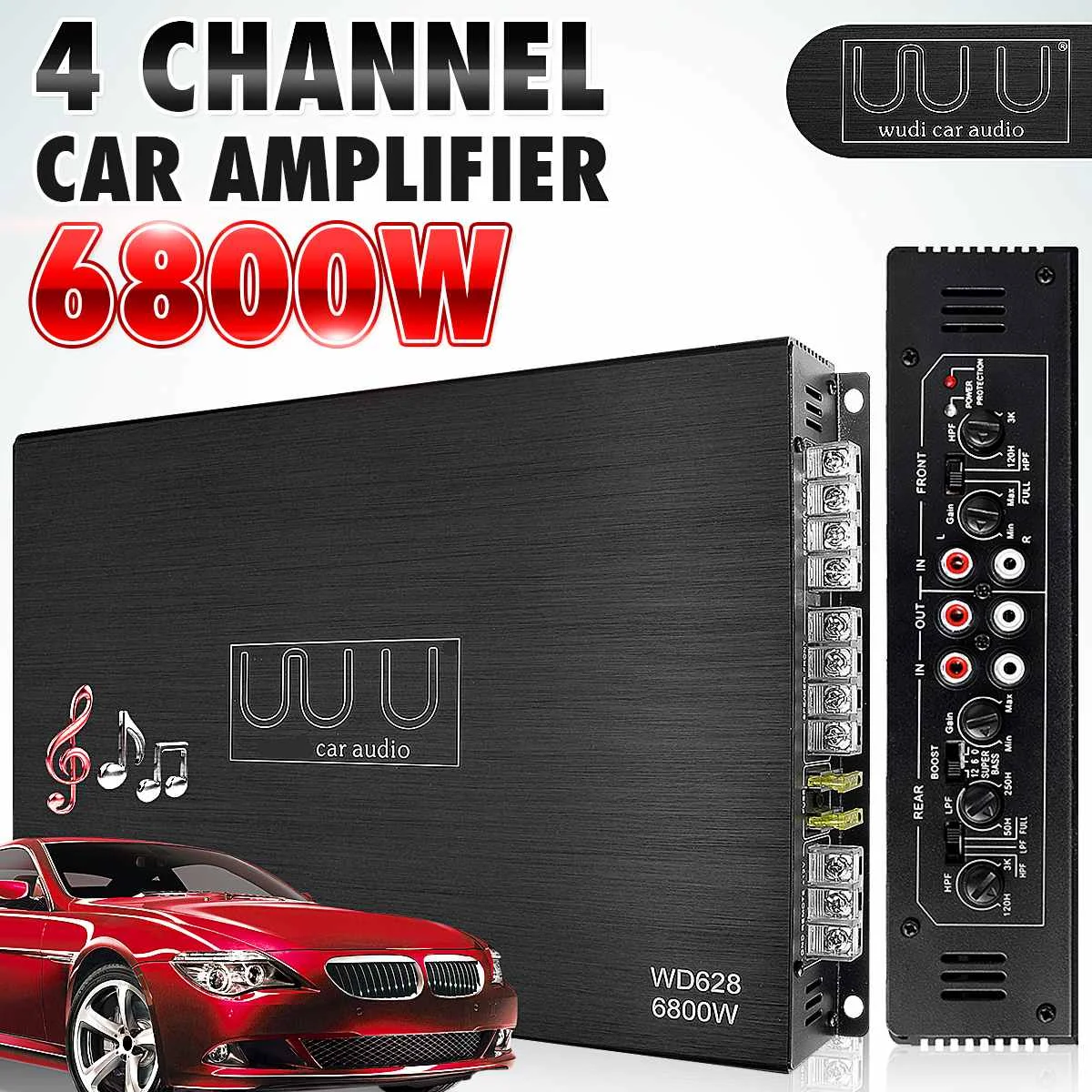 

Усилитель мощности автомобильный, 6800 Вт, 4 канала