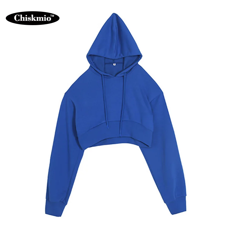 Женская хлопковая толстовка Chiskmio однотонная Короткая Толстовка на шнуровке худи