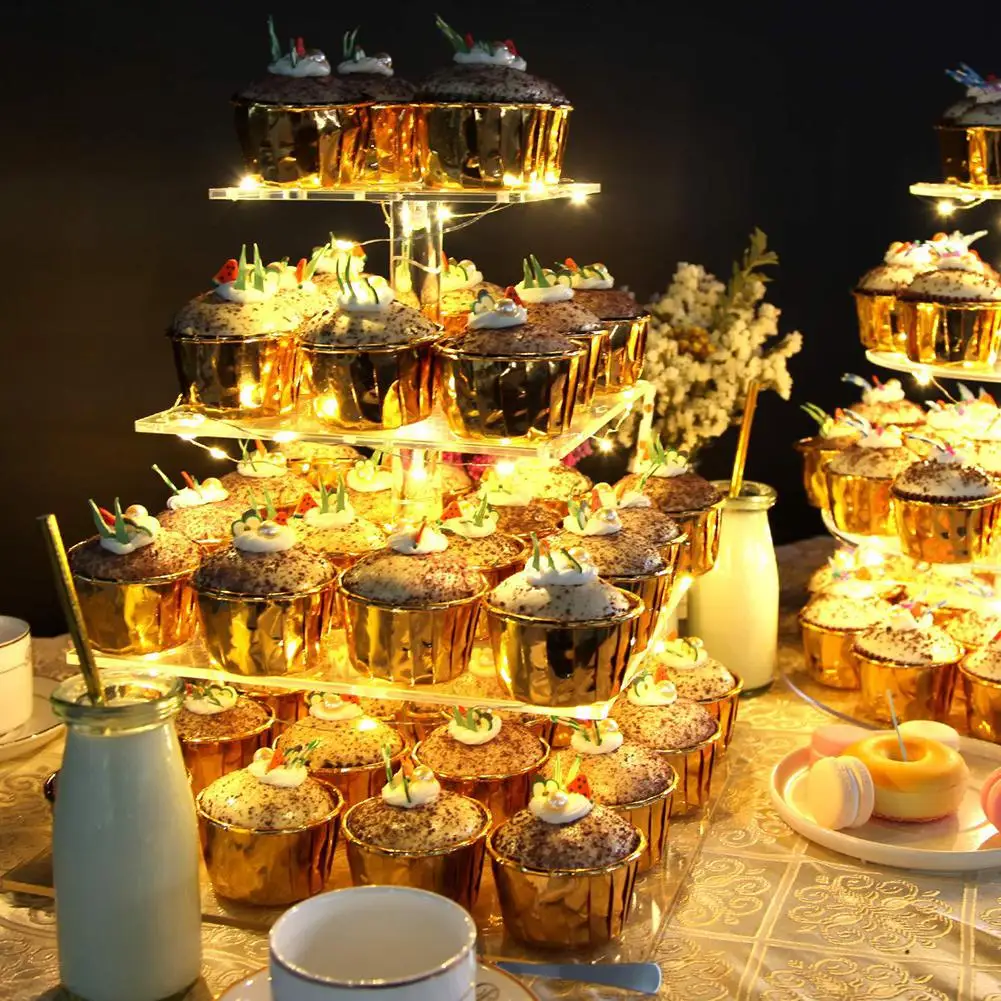 GloryStar 4 ярусный выставочный стенд утолщенной квадратный акриловый Кекс Дисплей с