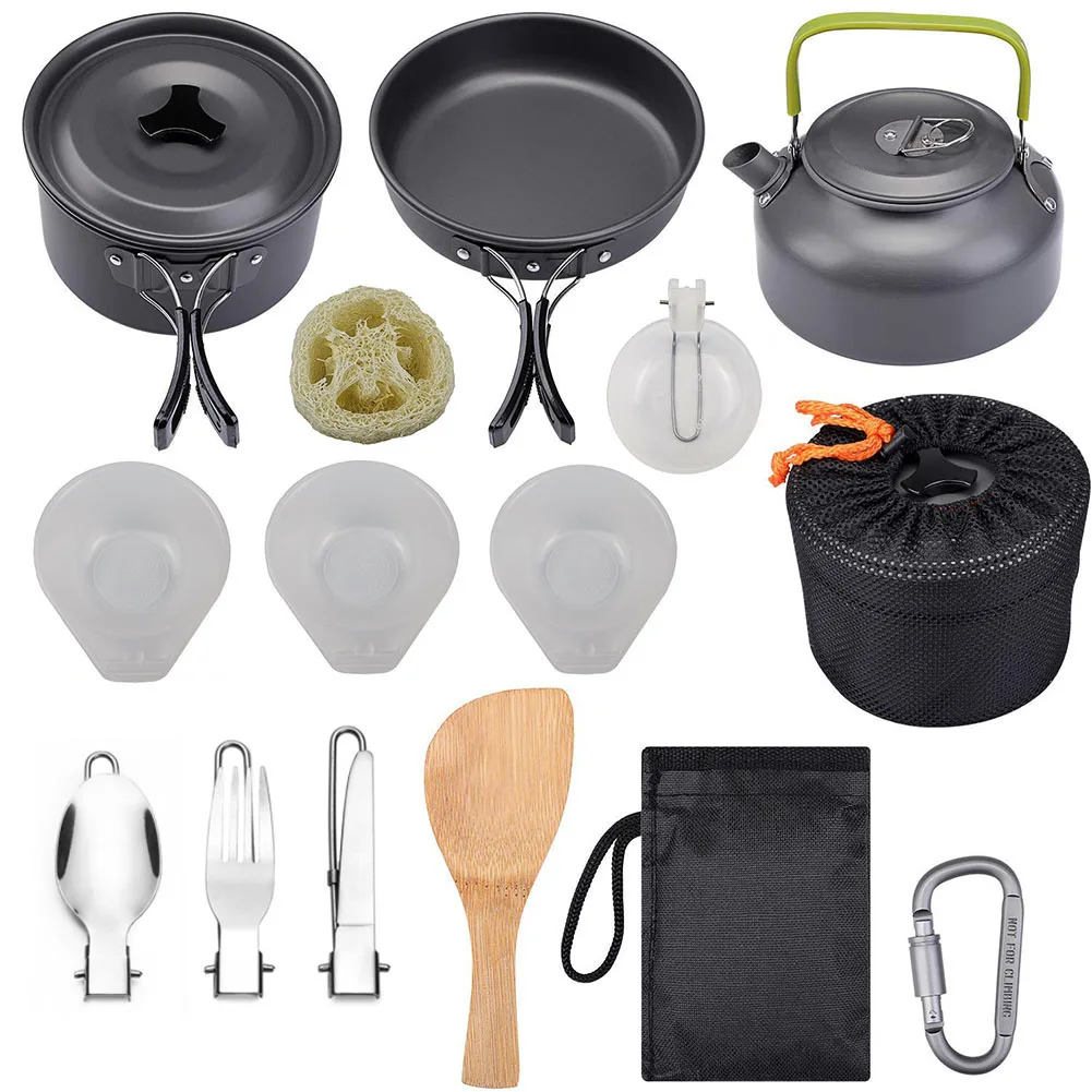 

Outdoor Camping Cookware Kit Cooking Pots Equipment Water Kettle Pan Utensils Hiking Picnic Tourist Tableware Equipment