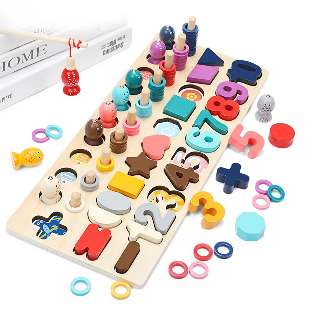 

Wooden Number/Rings/Shape/Color Counting Preschool Math Puzzle Learning Toys