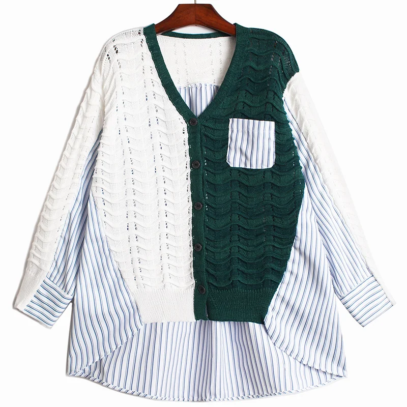 

Striped Big Size Knitting Cardigan for Women Sweater Loose Fit V-Neck Long Sleeve Woman New Fashion Tide Button-down Sweaters