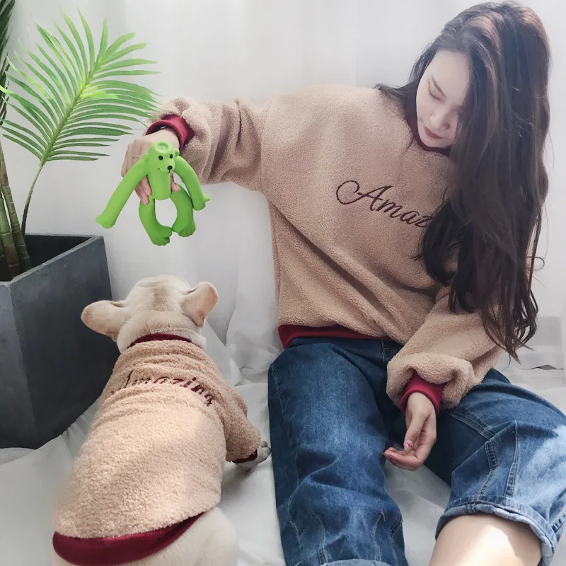 gray Теплая толстовка с капюшоном для собак; одежда для всей семьи; плюшевый толстый худи для щенка; очень мягкий однотонный цвет для щенка; Бульдог-Мопс; Прямая поставка - Цвет: gray