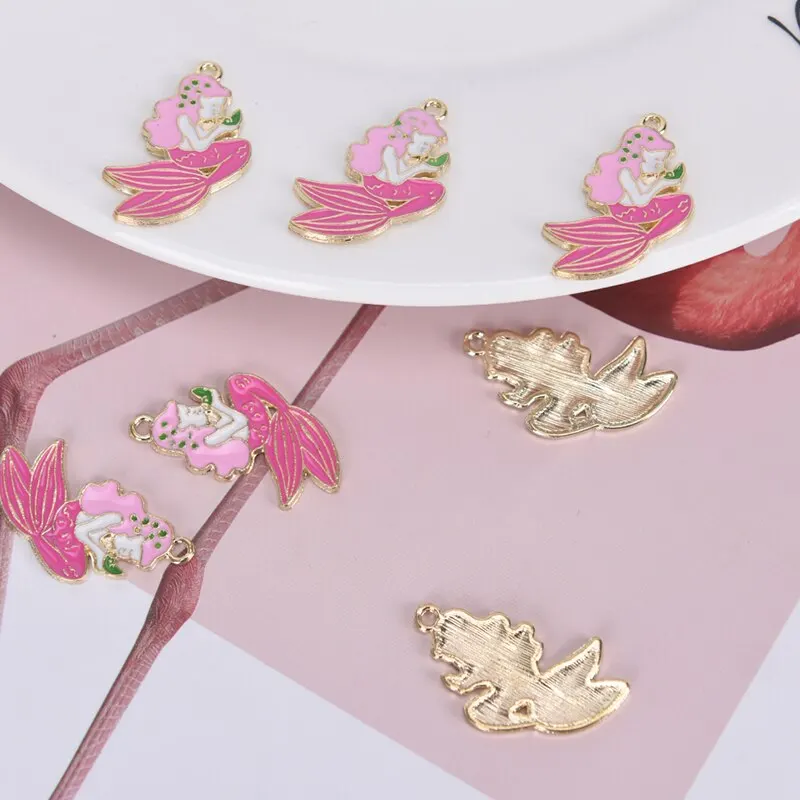 10 шт./лот металлические подвески в виде русалки из эмалированного сплава