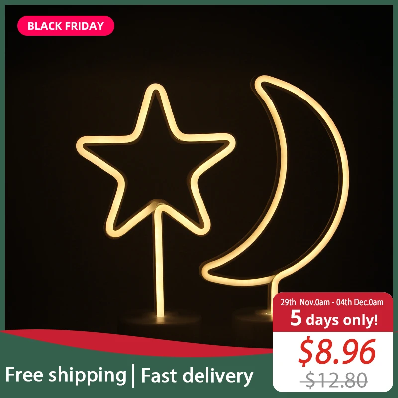 

JSEX светодиодные неоновые огни Ночник светильник Единорог Сказочный Свет домашний стол на батарейках с USB Звезда Луна кошка Фламинго сердце