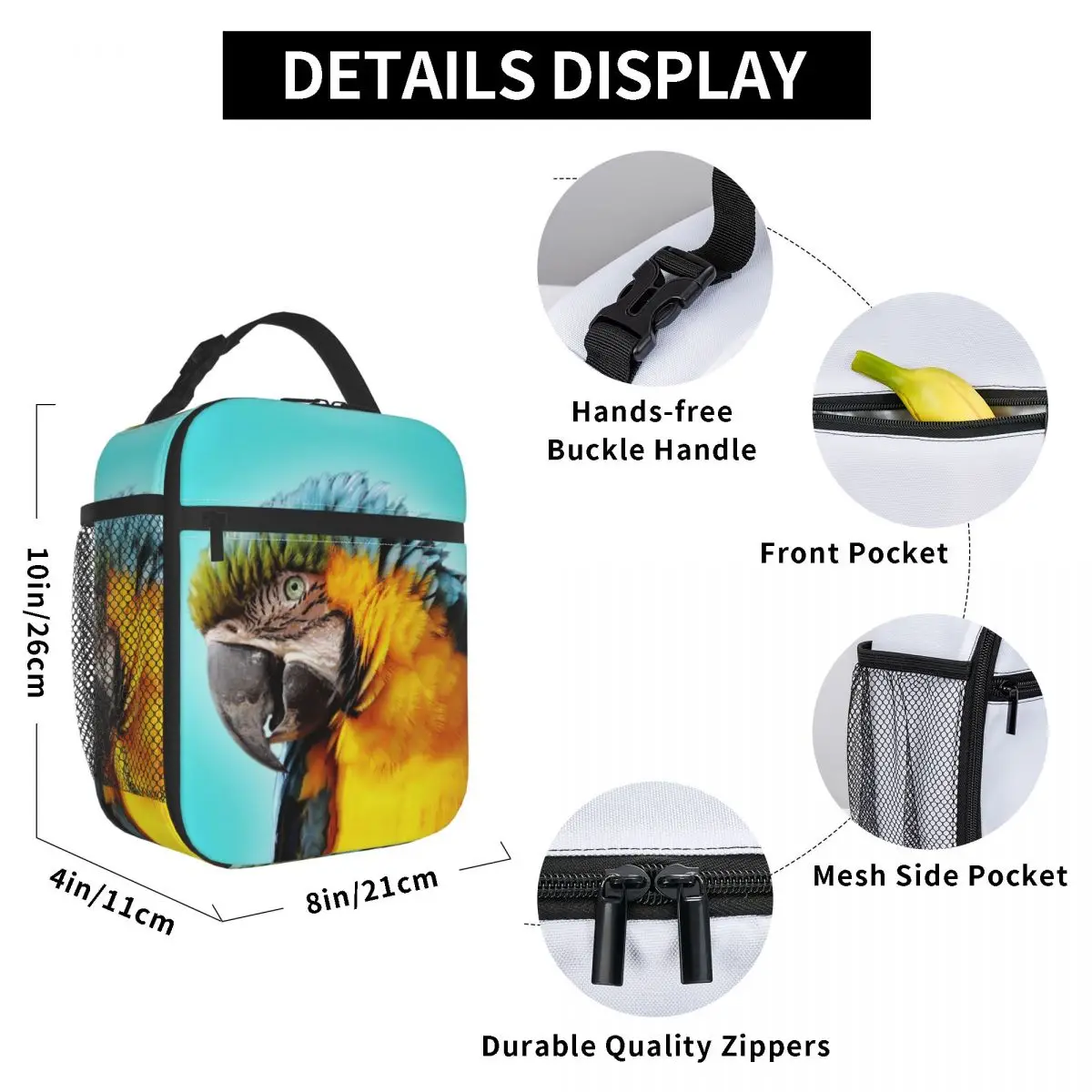 

Cute And Colored Parrot Lunch Bag for Women Men Large Insulated Lunch Box with Water Bottle Holder and Pockets