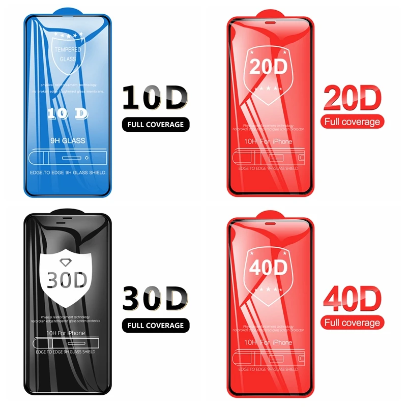 Черный 10D 20D 30D 40D полное покрытие закаленное стекло для iPhone 11 Pro Max XS XR X 6 6S 7 8 Plus