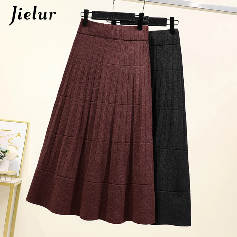 Юбка женская однотонная с завышенной талией на осень/зиму|Женские юбки| |