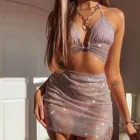 Женский комплект из юбки и юбки, розовый комплект из двух предметов с блестками, лето 2021