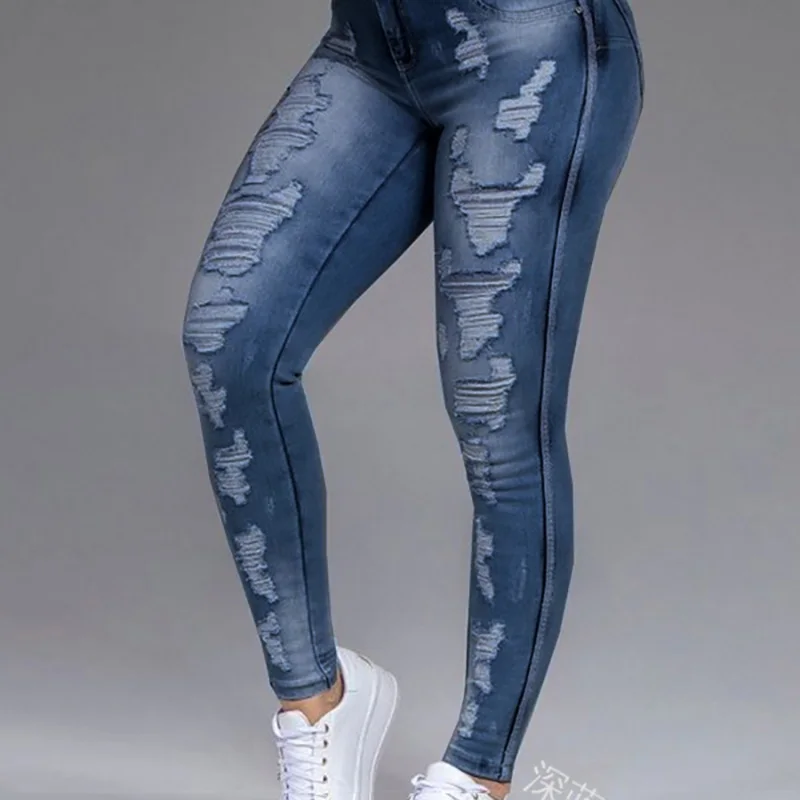 

New Women's Jeans 5XL 6XL Stretch Ripped Skinny Black Denim Jean Sexy Mom Female Large Size Woman Elastic Office Fashion Trendy