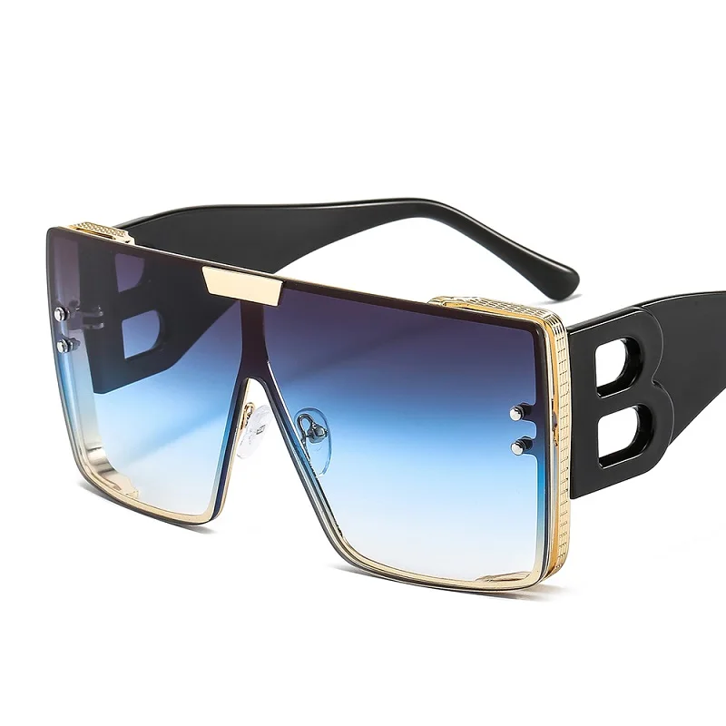 

Fashion Large Frame B Letters Sunglasses Women 2021 Luxury Brand Retro Square Metal Sun Glasses Men Fashion Gradient Shades Lady