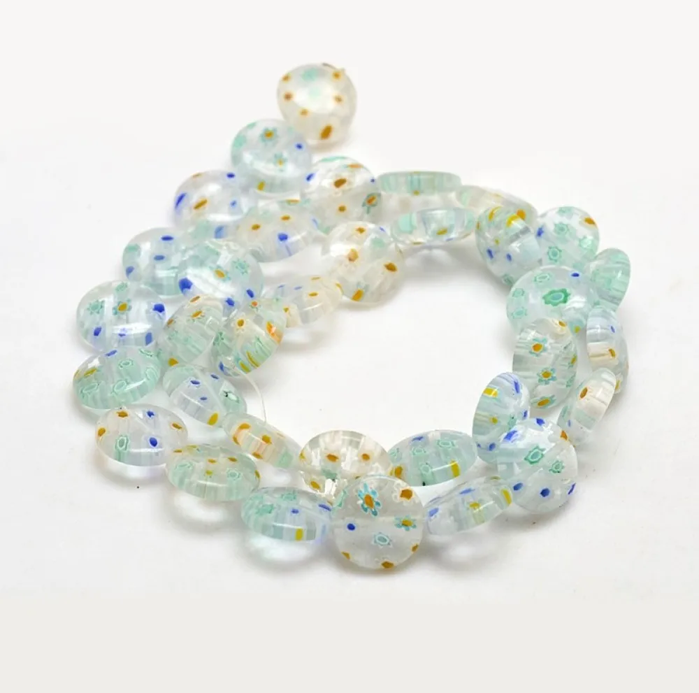 

10 Strand Millefiori Glass Flat Round Bead 12mm about 34pcs/strand Mixed Color For DIY Bracelet Necklace Making Accessories