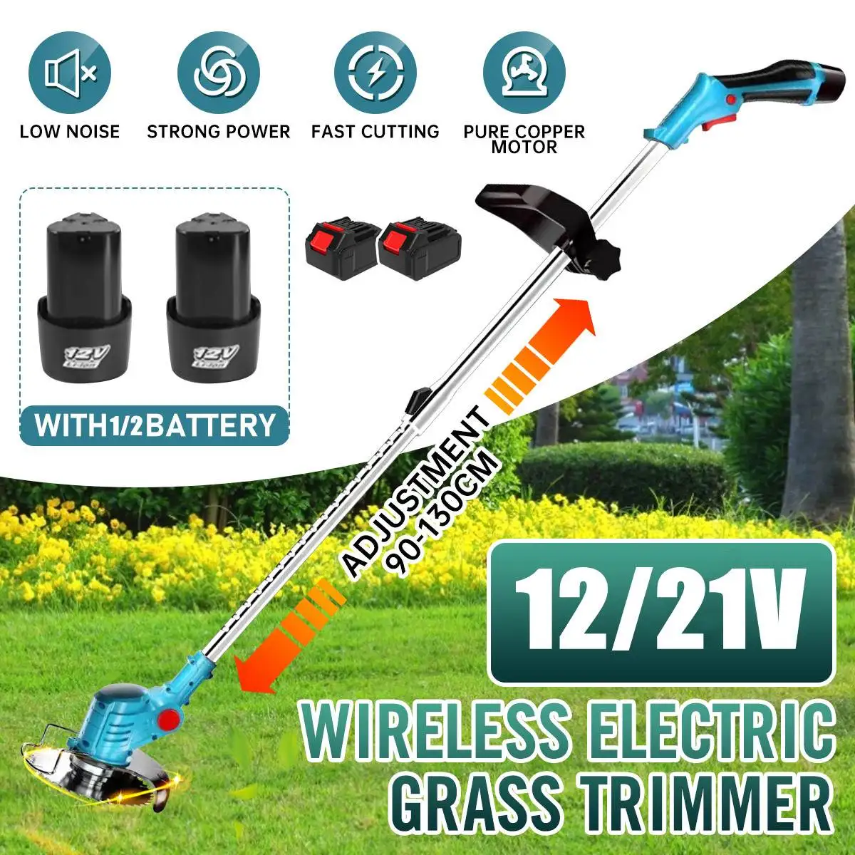 

12V/21V Electric Lawn Mower Cordless Grass Hedge Trimmer with Li-Ion Battery Adjustable Handheld Garden Tool For Makita Battery
