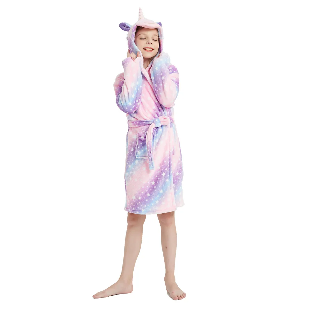 Детские Банные халаты с капюшоном в виде единорога детский Радужный банный халат
